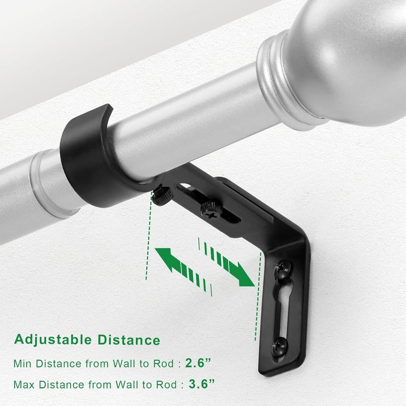 LLPJS Curtain Rod Bracket Adjustable, Drapery Rod Holder Hooks Support Hangers for 1 inch Diameter Window Curtain Rods (Black, 3-Pack) - Image 2